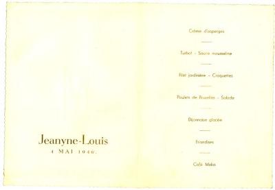 Franstalige menukaart 1946