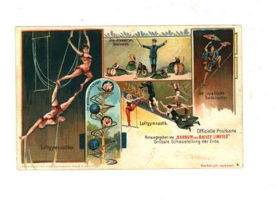 Officiële postkaart van het Barnum en Bailey circus met gymnasten