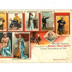 Officiële postkaart van het Barnum en Bailey circus met artiesten