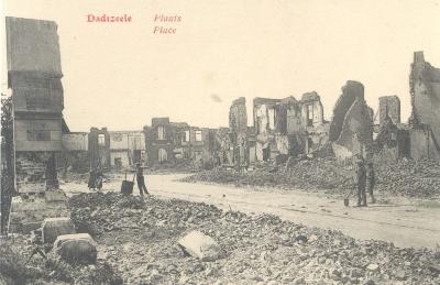 Centrum van Dadizele in puin