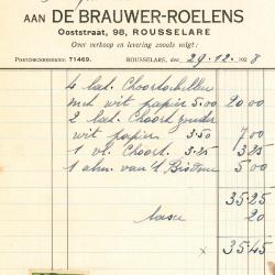 Factuur van boek- en papierhandel De Brauwer-Roelens, Roeselare, 1928
