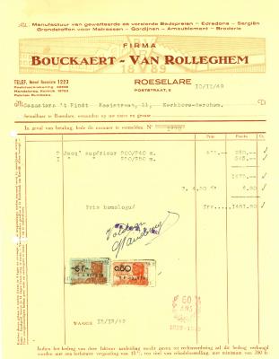 Factuur van de firma Bouckaert-Van Rolleghem, Roeselare, 1949