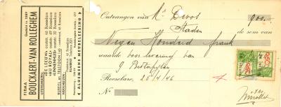 Ontvangstbewijs van de firma Bouckaert-Van Rolleghem, Roeselare, 1946