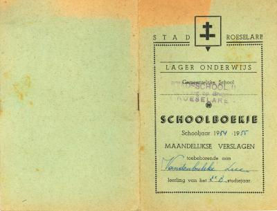 Schoolboekje stadsschool, Roeselare, 1954