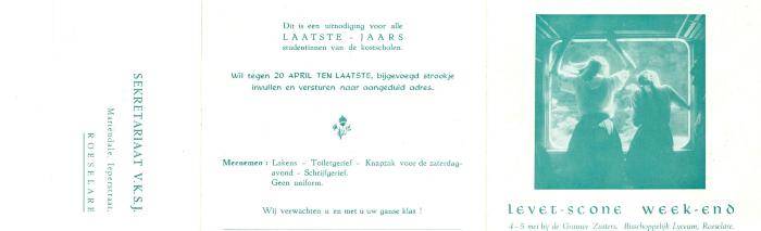 Uitnodiging tot het Levet scone Weekend Bisschoppelijk Lyceum, Roeselare