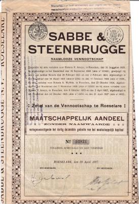 Aandelen NV Sabbe & Steenbrugge, Roeselare