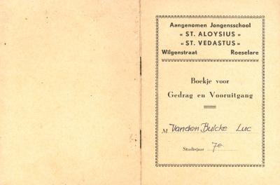 Boekje voor Gedrag en Vooruitgang in de Aangenomen Jongensschool St Aloysius en St Vedastus Roeselare, 1959