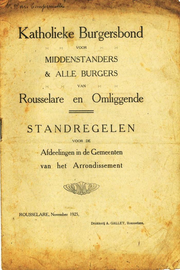 Standregelen voor de Katholieke Burgersbond , Roeselare, 1925