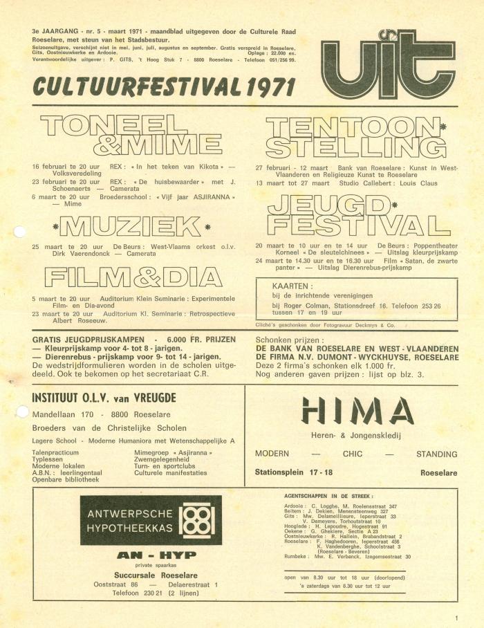 Maandblad Culturele Raad Roeselare, 1971