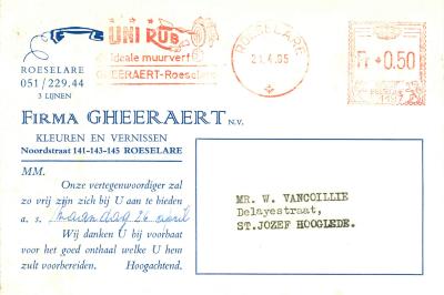 Briefhoofding Firma Gheeraert N.V,  Roeselare, 1965