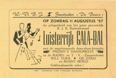 Uitnodiging gala-bal West Vlaamse Boerenjeugd , Roeselare , 1957