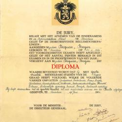 Diploma Rijksmiddelbare School, Roeselare, 1950