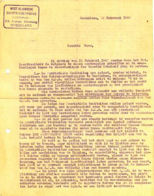 Richtlijnen uitgevaardigd door de West-Vlaamse Duivenvereniging, Roeselare , 1943