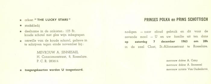 Een uitnodiging tot een dansavond, Roeselare, 1963

