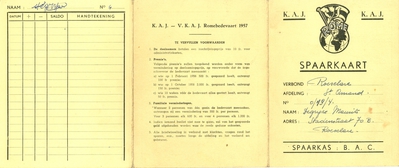 Spaarkaart Rome-bedevaart van KAJ en VKAJ, Roeselare, 1957