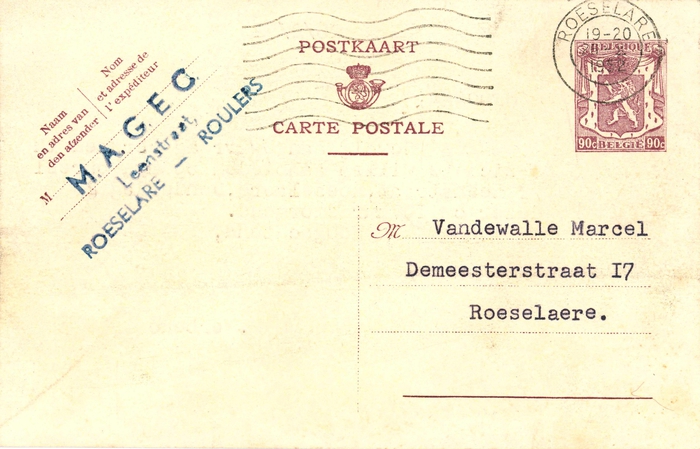 Uitnodiging naar MAGEC, Roeselare, 1952