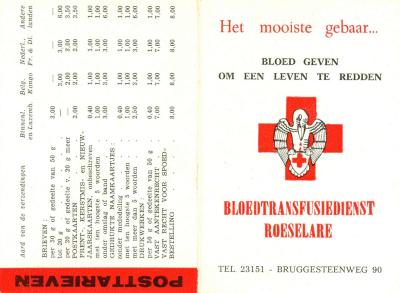 Promotiemateriaal Bloedtransfusiedienst , Roeselare, 1960
