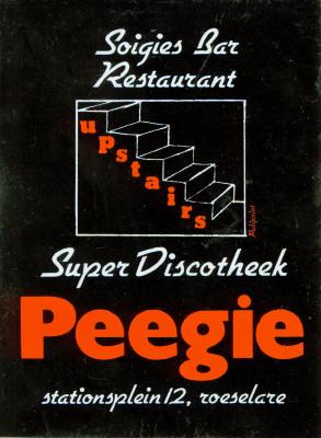 Stickers van bar Upstairs en discotheek Peegie, Roeselare