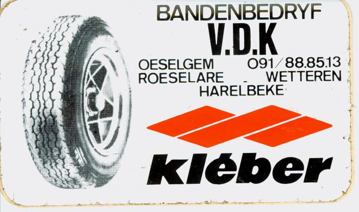 Sticker bandenbedrijf V.D.K, Oeselgem, Roeselare, Wetteren, Harelbeke