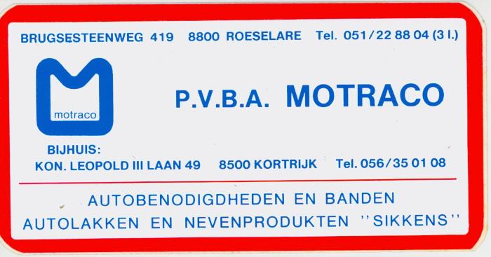 Sticker P.V.B.A.  Motraco, Roeselare