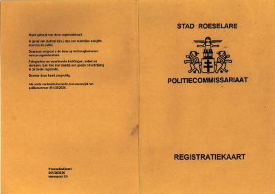 Registratiekaart politiecommissariaat stad Roeselare