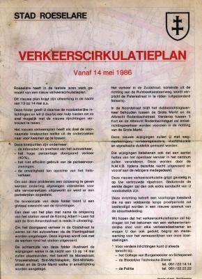 Informatiebrochure verkeerscirkulatieplan, Roeselare,  1986