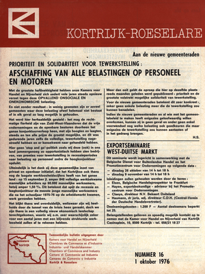 Tweewekelijkse bulletin Kamer van Handel en Nijverheid ,Roeselare, 1976