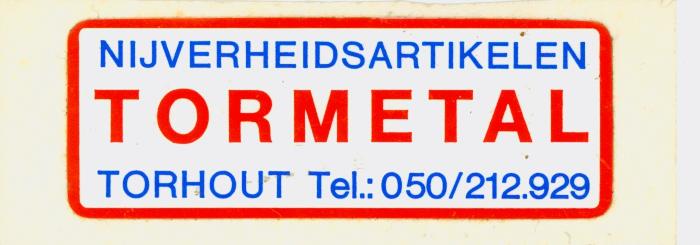 Sticker Nijverheidsartikelen Tormetal, Torhout.