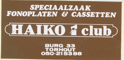 Sticker Haiko club, speciaalzaak fonoplaten & cassetten, Torhout.