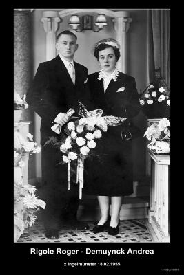 Huwelijksfoto Roger Rigole en Andrea Demuynck, Ingelmunster, 1955 