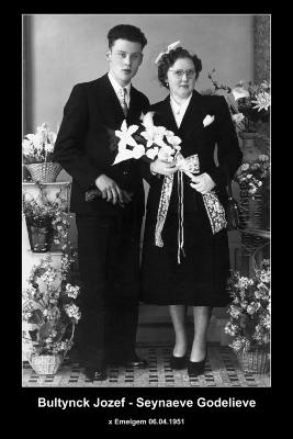 Huwelijksfoto Jozef Bultynck en Godelieve Seynaeve  Emelgem, 1951
