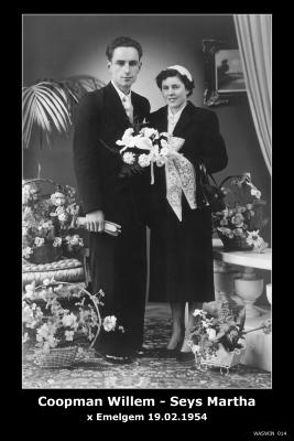 Huwelijksfoto Willem Coopman en Martha Seys, Emelgem, 1954