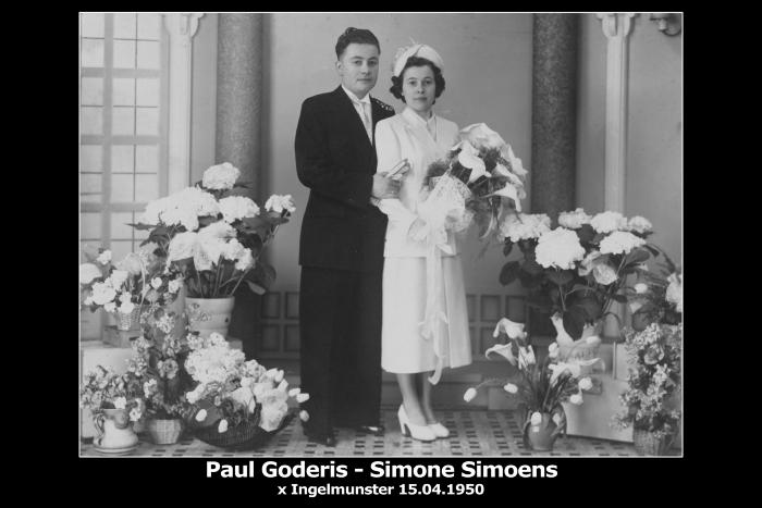 Huwelijksfoto Paul Goderis en Simone Simoens, Ingelmunster, 1950