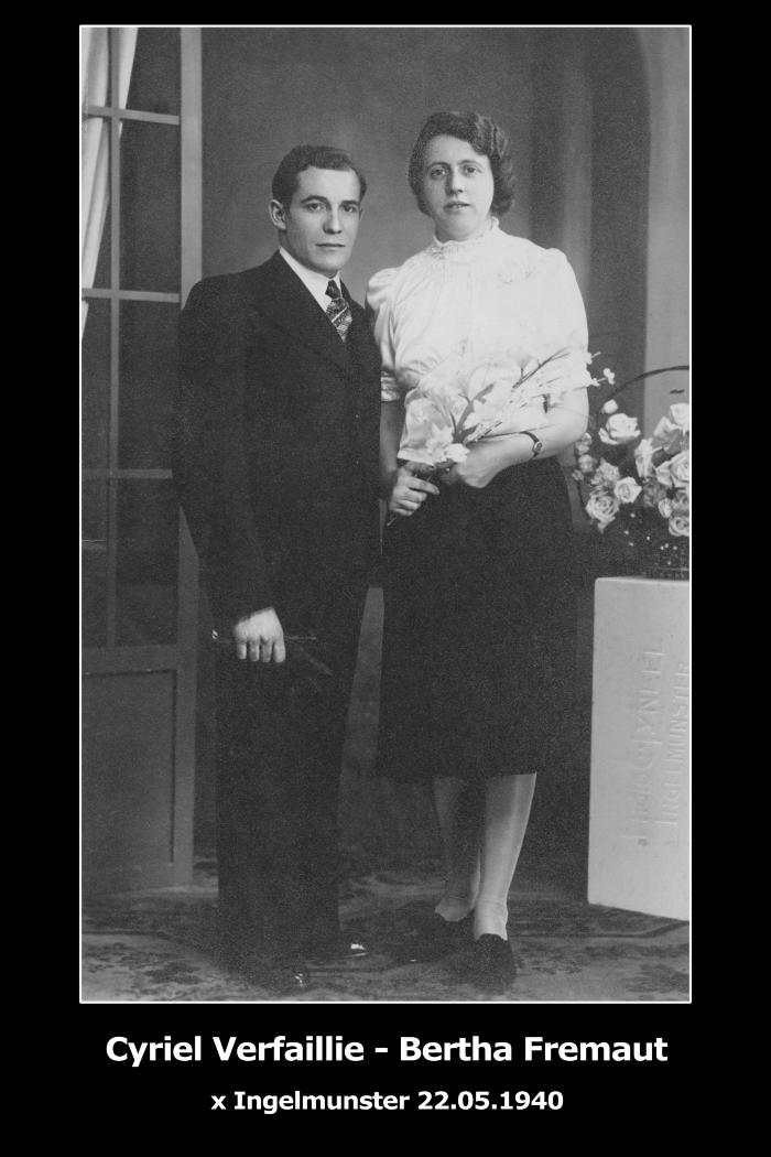 Huwelijksfoto Cyriel Verfaillie en Bertha Fremaut, Ingelmunster, 1940