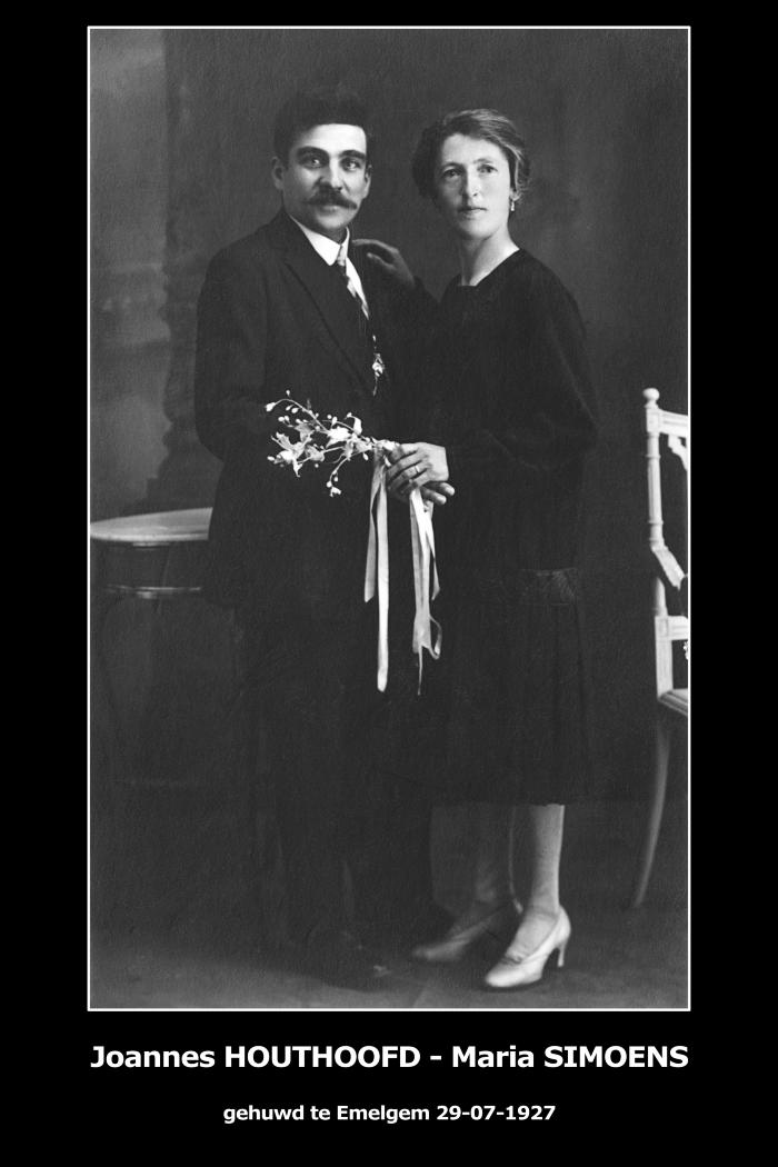 Huwelijksfoto Joannes Houthoofd en Maria Simoens, Emelgem, 1927