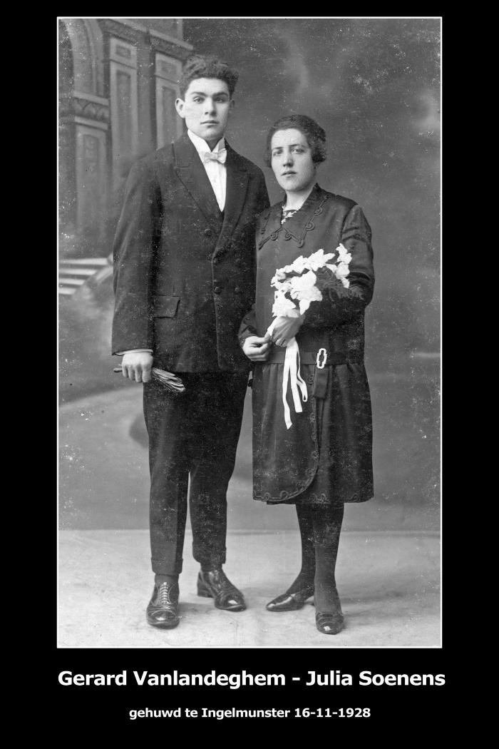Huwelijksfoto Gerard Vanlandeghem en Julia Soenens, Ingelmunster, 1928