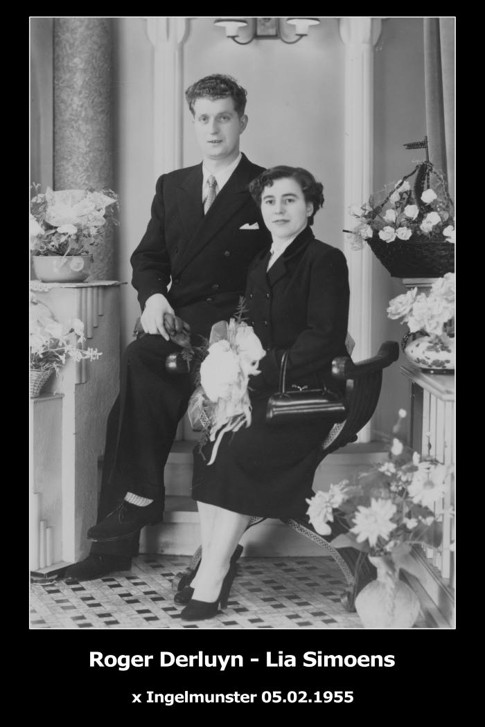 Huwelijksfoto Roger Derluyn en Lia Simoens, Ingelmunster, 1955