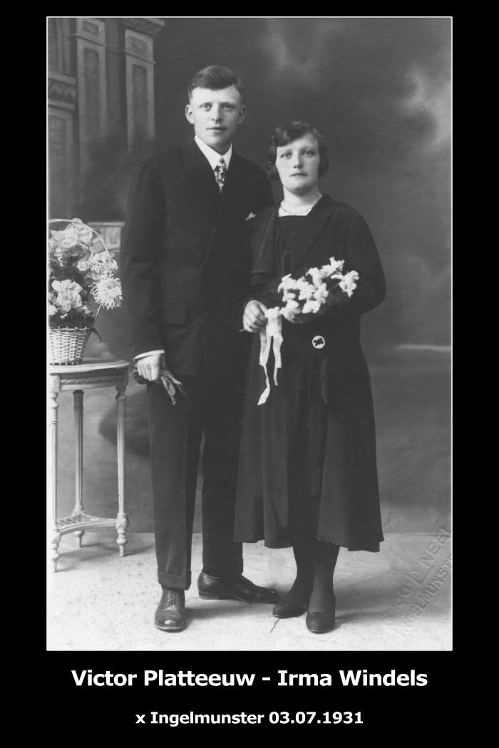 Huwelijksfoto Victor Platteeuw en Irma Windels, Ingelmunster, 1931