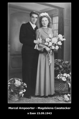 Huwelijksfoto Marcel Ampoorter en Magdalena Caestecker, Esen, 1943