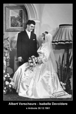 Huwelijksfoto Albert Verscheure en Isabelle Devoldere, Ardooie, 1961