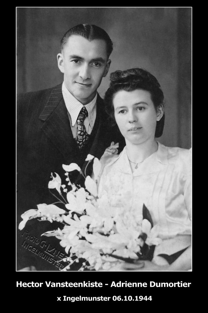 Huwelijksfoto Hector Vansteenkiste en Adrienne Dumortier, Ingelmunster, 1944 