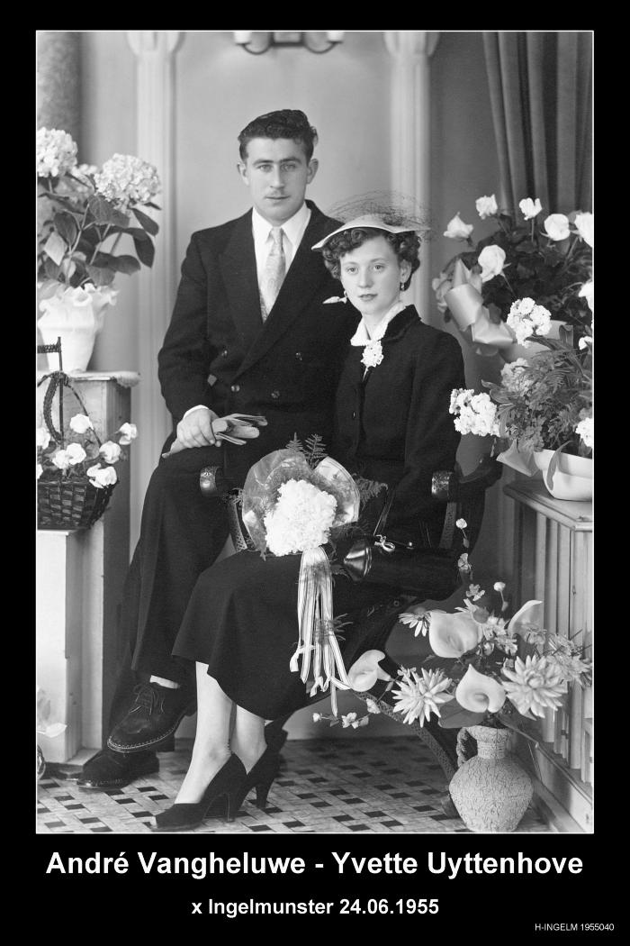 Huwelijksfoto André Vangheluwe - Yvette Uyttenhove, Ingelmunster, 1955  