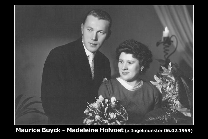 Huwelijksfoto Maurice Buyck - Madeleine Holvoet, Ingelmunster, 1959