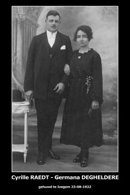 Huwelijksfoto Cyrille Raedt - Germana Degheldere , Izegem, 1922
