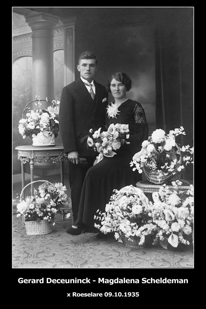 Huwelijksfoto Gerard Deceuninck - Magdalena Scheldeman, Roeselare, 1935