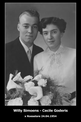 Huwelijksfoto Willy Simoens - Cecile Goderis, Roeselare, 1954
