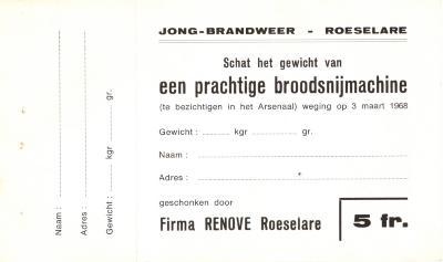 Tombola lot voor de jong-brandweer, 3 maart 1968, Roeselare