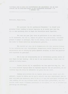 Toespraak heer postontvanger ter gelegenheid vooropening opendeurdagen postkantoor Roeselare 1, 7 oktober 1979.