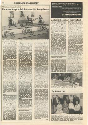 Krantenartikels van de Roeselaarse stadskrant over Roeselare van vrijdag 5 december 1986.