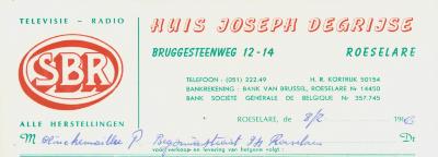 Factuur Huis Joseph Degrijse, Roeselare voor Mr Clickemmaillie P., Roeselare van 8 februari 1966. 